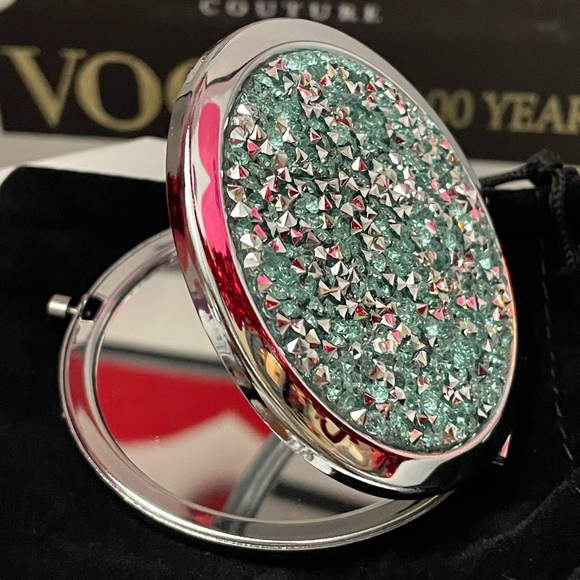 Accessories - Sparkling silver iced mint green crystal double compact mirror new in pouch